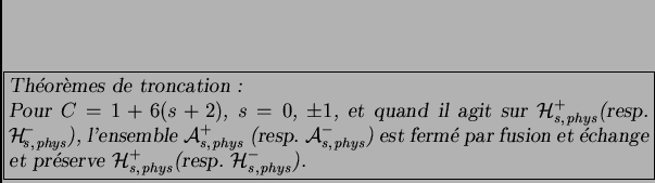 \fbox{\begin{minipage}[t]{13cm} {\sl Th\'eor\\lq emes de troncation:
\par
Pour $C=1...
...{\cal H}_{ s,\, phys}^{+}$(resp. ${\cal H}_{s,\, phys}^{-}$).
} \end{minipage}}